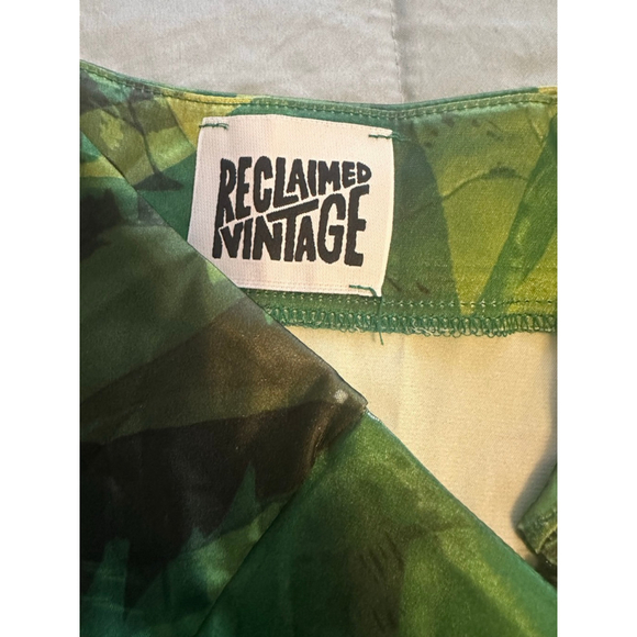 Women's Reclaimed Vintage Green Yellow Leaf Print Maxi Skirt Size 10 - Picture 4 of 4